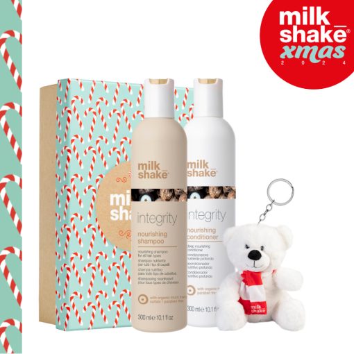 milk_shake® integrity sampon 300 ml + integrity kondicionáló 300 ml luxury díszcsomagolásban + ajándék milky bear kulcstartó