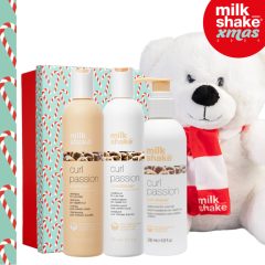   milk_shake® curl passion sampon göndör hajra 300 ml + milk_shake® curl passion kondícionáló göndör hajra 300 ml + curl passion curl shaper 200 ml luxury díszdobozban + ajándék milky bear plüssmackó 20 cm