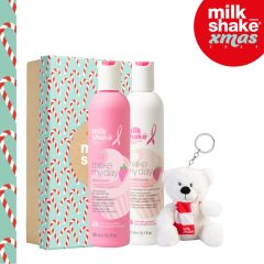    milk_shake® make my day sampon - eper illattal  300 ml + milk_shake® make my day kondicionáló - eper illattal 300 ml luxury díszdobozban + ajándék milky bear kulcstartó