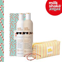   milk_shake® integrity sampon 300 ml + integrity kondicionáló 300 ml díszcsomagolásban + ajándék csíkos neszeszet és piros szívecskés karkötő